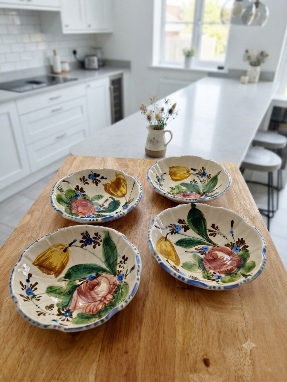 Vintage Italy Ceramic Bowls Set Floral 5.5 inch 4 pcs